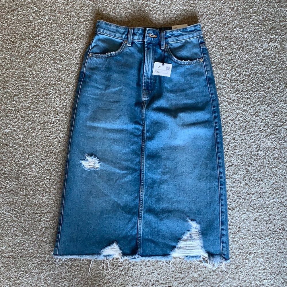 High rise denim midi skirt from ZARA